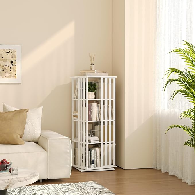 YOWOS Rotating Bookshelf Tower, 360 Display Spinning Bookcase, Bamboo Bookshelf - Image 3