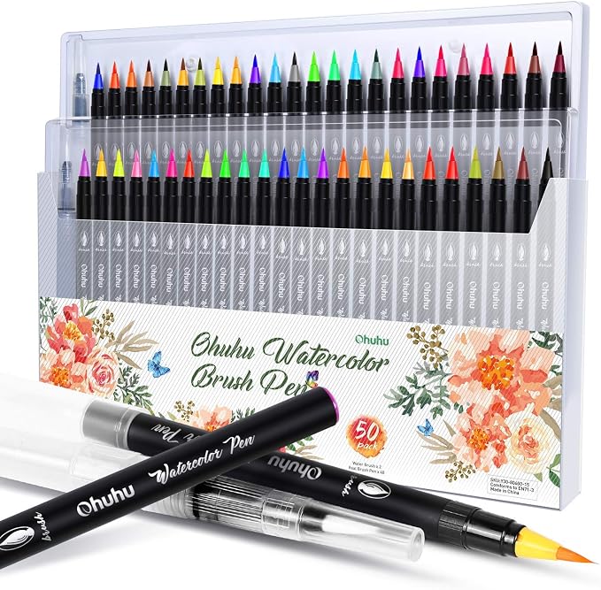 Professional Watercolor Brush Markers Pen 48 Colors of Ohuhu, Water Based by Ohuhu