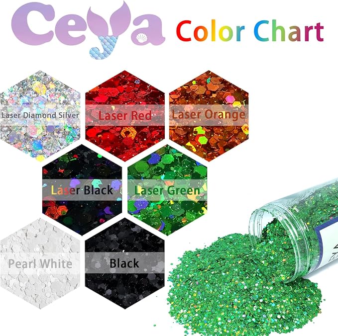 Ceya Holographic Chunky Glitter, 1 LB/ 16OZ Laser Diamond Silver Bulk Craft - Image 3