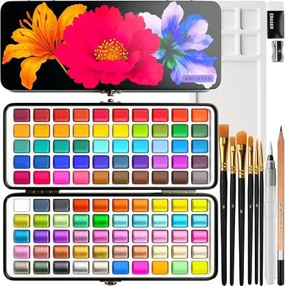 ARTISTRO 100 Watercolor Paint Set, Vivid Colors in Portable Box, Palette set. by ARTISTRO