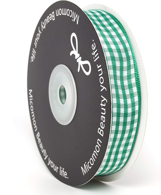 Green Gingham Plaid Checked Ribbon 25 Yards Each Roll 100% Polyester - Image 2