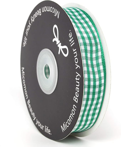 Green Gingham Plaid Checked Ribbon 25 Yards Each Roll 100% Polyester - Image 2