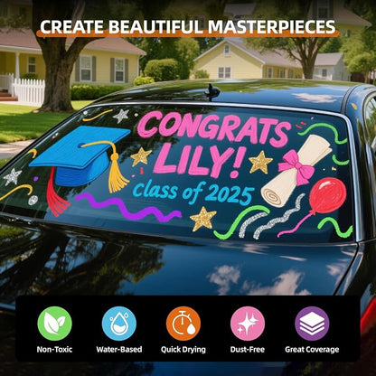WUO Window Chalk Markers, 12 Colors Car Markers, 10mm 3-In-1 Jumbo Wide Nib - Image 5