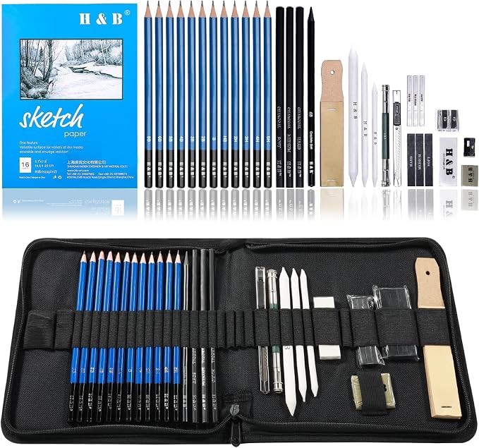 H & B 33 Pieces Drawing Pencils Set, Sketching Pencils Set & Drawing Kit - Image 8
