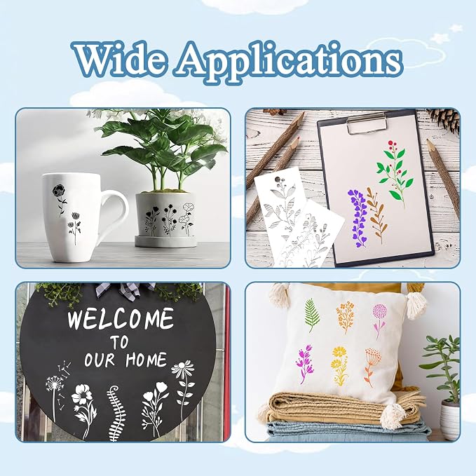 36 Pieces Flower Stencils for Painting on Walls, Reusable Floral Stencils - Image 3