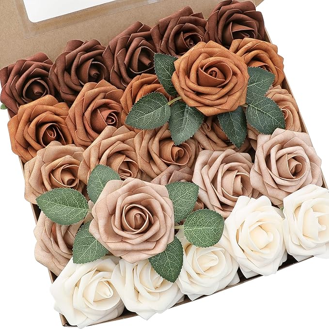 Floroom Artificial Flowers 25pcs Real Looking Earth Tones Ombre Colors Foam by Floroom