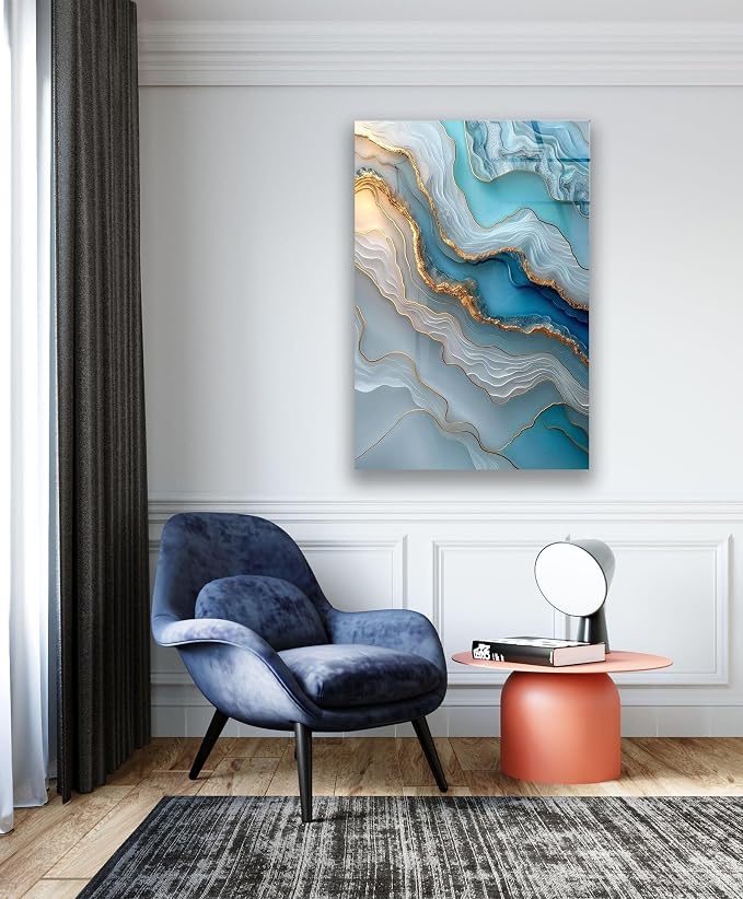 My Photostation.com 14Wx20H'' Turquoise and Blue Alcohol ink Glass Wall Art - Image 5
