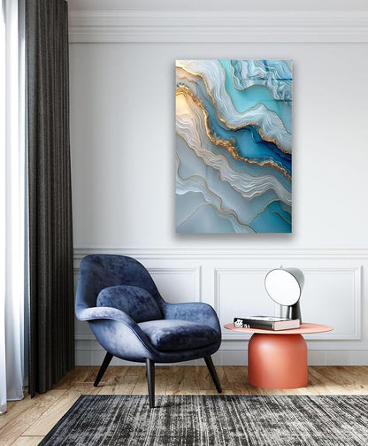 My Photostation.com Round 24'' Turquoise and Blue Alcohol ink Glass Wall Art - Image 5