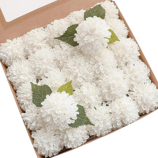 Floroom Artificial Dahlia Flowers 25pcs Real Looking White Foam Fake Roses by Floroom