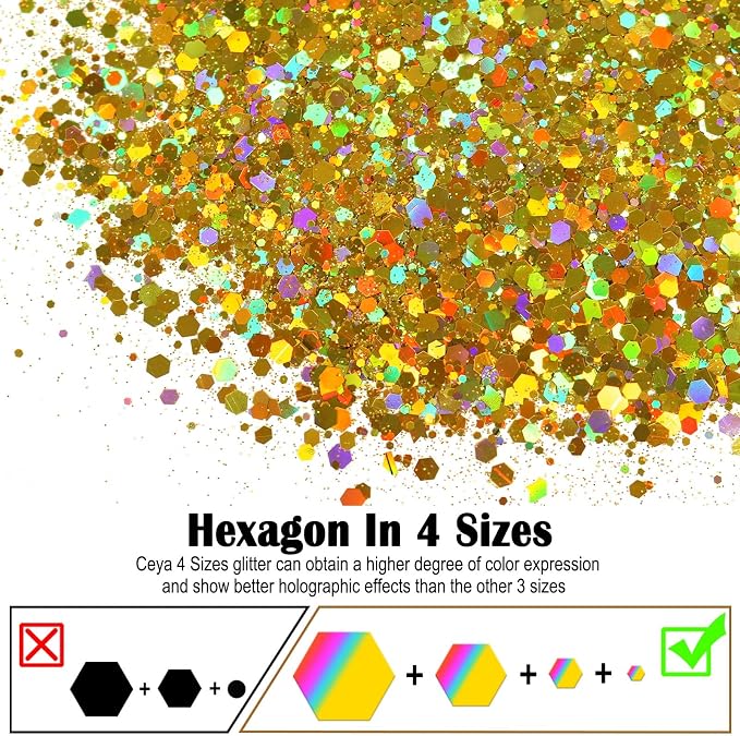 Ceya Holographic Chunky Glitter, 4.9oz/ 140g Lazurite Gold Craft Glitter Powder - Image 2