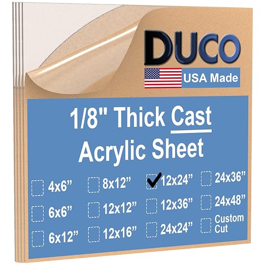 Duco USA-Made Clear Cast Acrylic Sheet 1/8 Inch Thick 12" x 24" by DucoPlasticsSupply