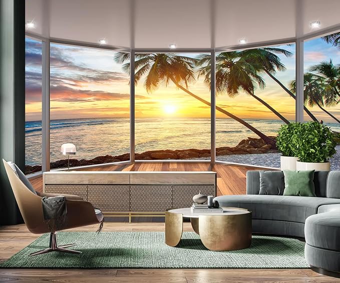 AFZEVEB-3D Landscape Wallpaper seafront verandahs Wall murals - Image 2