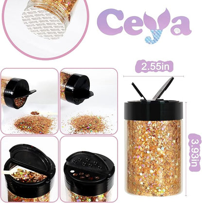 Ceya Holographic Chunky Glitter, 4.9oz/ 140g Rose Gold Craft Glitter Powder - Image 4