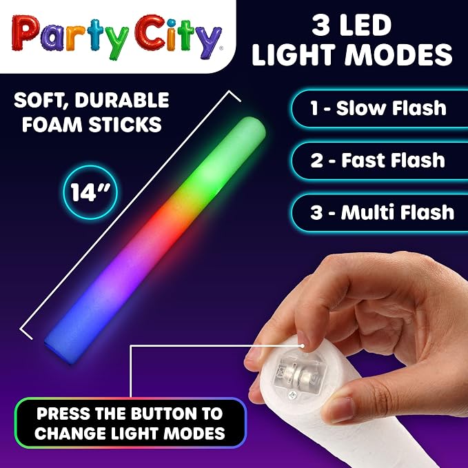 Party City 12pk LED Foam Glow Sticks 14”- Glow in the Dark Party Supplies Favors - Image 4