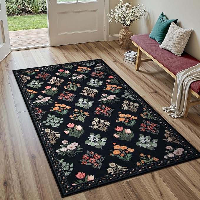 Wonnitar Washable 3x5 Area Rug, Floral Print Rugs - Image 7