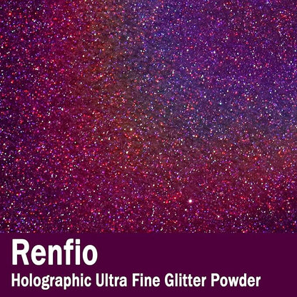 Renfio Holographic Ultra Fine Glitter Powder Metallic Resin Glitter 2.11 Oz PET - Image 2