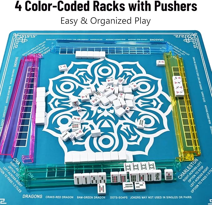 American Mahjong Tile Set – 166 White Tiles, 4 All-in-One Color Racks - Image 3