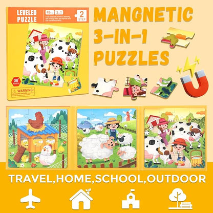 Magnetic Puzzles for Toddlers 1-3, 3 in 1 Kids Fun Farm Jigsaw Puzzle, Children - Image 3