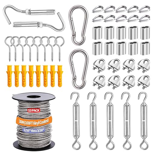 1/16" Wire Rope Kit, 30M/100FT Vinyl Coated 304 Stainless Steel Cable, String by ZXZYHFTY