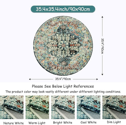 Lahome Bohemian Floral Medallion Round Rug - 3Ft Small Bedroom Round Area Rug - Image 2