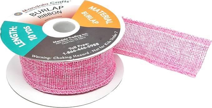 Mandala Crafts Pink Burlap Ribbon 1.5 Inches Wide Jute Ribbons - Image 4