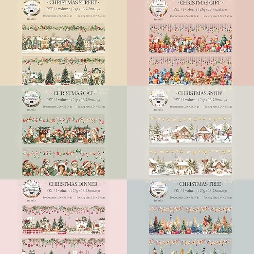 6 Rolls PET Washi Tape Stickers Set, Christmas Washi Tape - Image 2