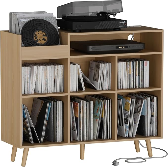Cozy Castle Large Record Player Stand, Vinyl Storage Cabinet Mid Century Modern - Image 8