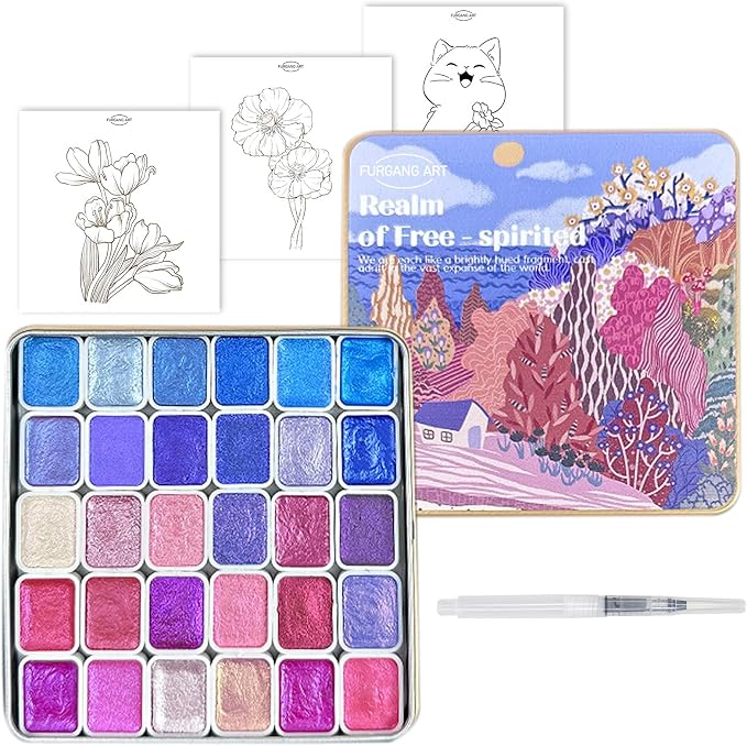 Mini Shifting Watercolor Paint Set, 30 Color Glitter Watercolor Painting Kit by FURGANGART