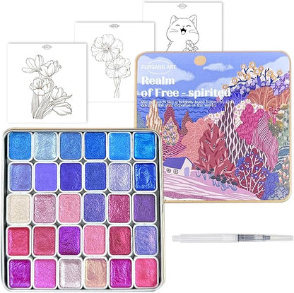 Mini Shifting Watercolor Paint Set, 30 Color Glitter Watercolor Painting Kit by FURGANGART