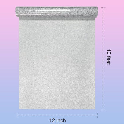 ASIMEROD Silver Glitter Heat Transfer Vinyl Rolls- 12" x 10ft. Silver Glitter - Image 2