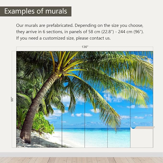 AFZEVEB-Beach Wall Mural Tropical Palm Tree Landscape Wallpaper - Image 3