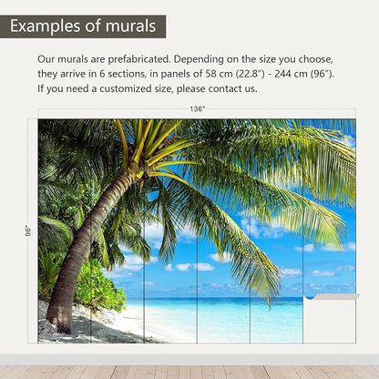 AFZEVEB-Beach Wall Mural Tropical Palm Tree Landscape Wallpaper - Image 3