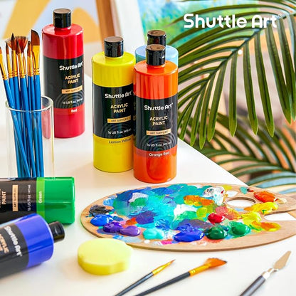 Shuttle Art Acrylic Paint, 12 Colors Acrylic Paint Large Bottle Set, 473ml/16oz - Image 7