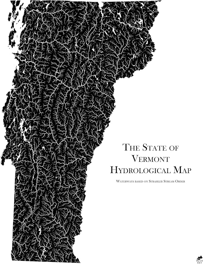 Muir Way Hydrological River Map of Vermont by MuirWay