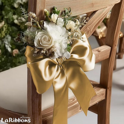 LaRibbons Pale Gold Satin Ribbon 3 Inch 10 Yards Double Faced Luxury Pale Gold - Image 4