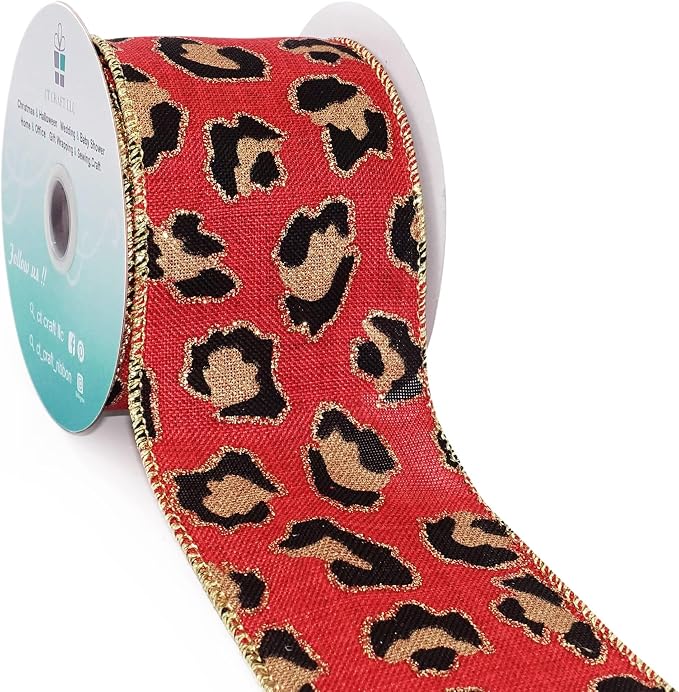CT CRAFT LLC Burlap Leopard Fabric Wired Ribbon 2.5" x 10 Yards Red by CTCRAFTLLC