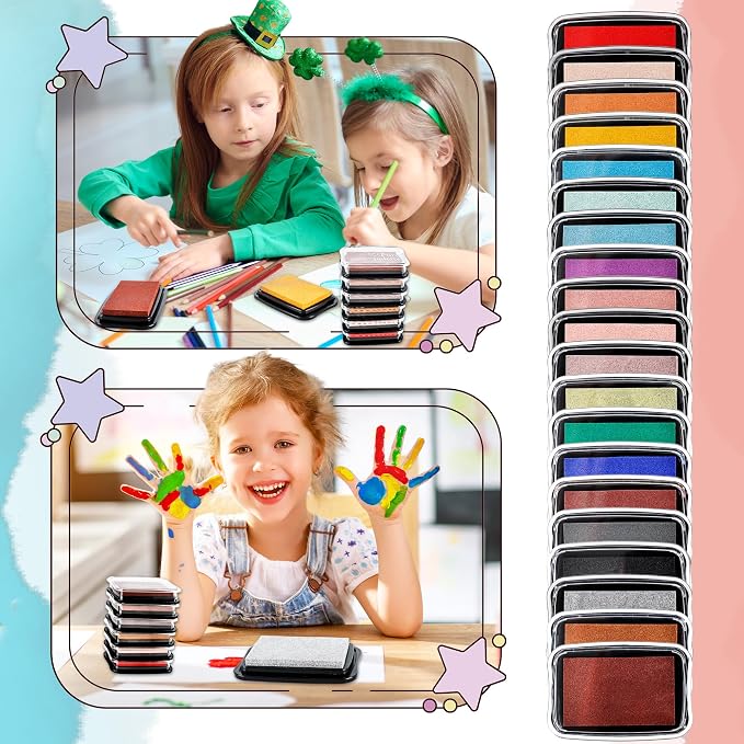 20 Pcs Large Finger Ink Pads for Kids Multicolor Washable Craft Ink Stamp Pads - Image 6