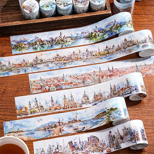 6 Rolls Landscape PET Tape Set, Self-Adhesive Transparent Tape Stickers - Image 2