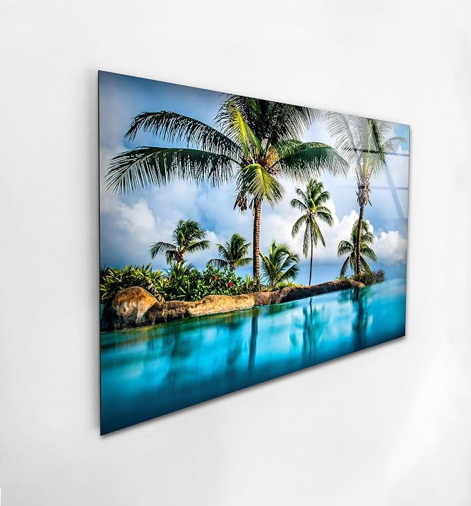 My Photostation.com 28Wx18H'' Island & Blue Sea Glass Wall ArtTempered Glass - Image 4