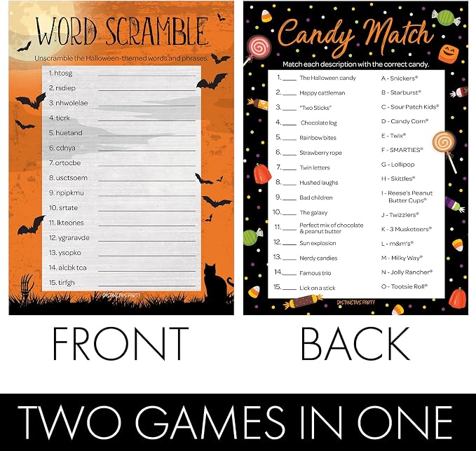 DISTINCTIVS Halloween Party Games – Word Scramble and Candy Match 2 Game Bundle - Image 3