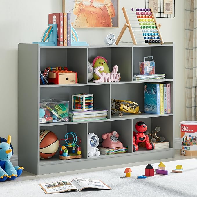 3-Tier Bookshelf, 8-Section Wooden Bookcase, Storage Organizer - Image 2