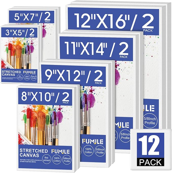 FUMILE Stretched Canvas for Painting, Blank Canvases for Painting Multi 12 Pack by FUMILE