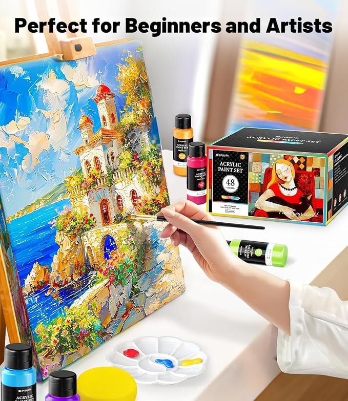 64 PCS Acrylic Paint Set with 12 Brushes, 2 Knives & Palette, 48 Colors Art - Image 6