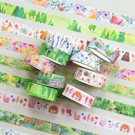 YUBBAEX 10 Rolls Four Seasons Washi Tape Set Green Grass Flowers Masking - Image 2