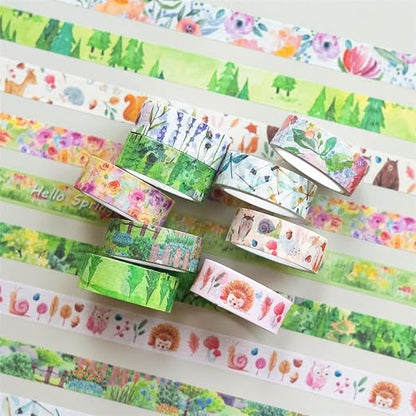 YUBBAEX 10 Rolls Four Seasons Washi Tape Set Green Grass Flowers Masking - Image 2