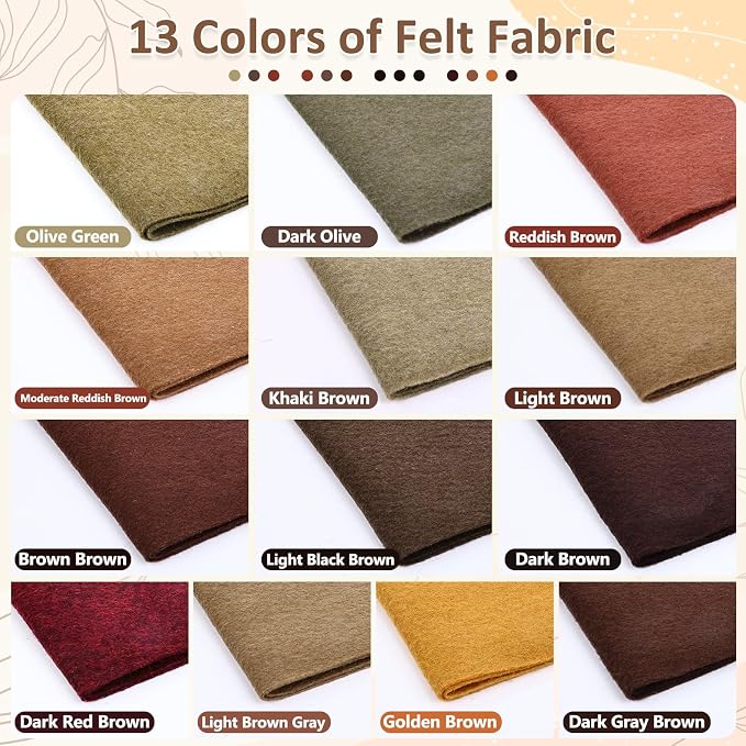 XSEINO 13 Rolls 8"x35" 1.4mm Thick Soft Felt Fabric Sheet 13 Assorted Dark - Image 2