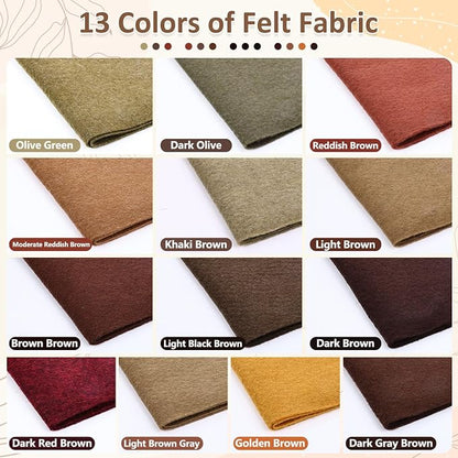 XSEINO 13 Rolls 8"x35" 1.4mm Thick Soft Felt Fabric Sheet 13 Assorted Dark - Image 2
