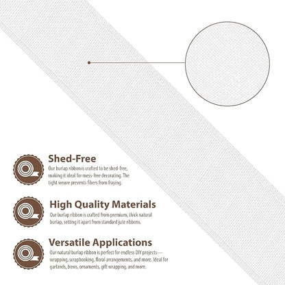 Mandala Crafts White Burlap Ribbon 2.5 Inches Wide Jute Ribbons - Image 3
