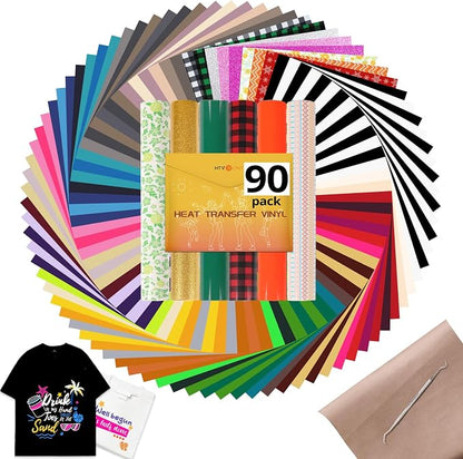 HTVRONT HTV Heat Transfer Vinyl Bundle, 90 Pack 12" x 10" Iron on Vinyl by HTVRONT