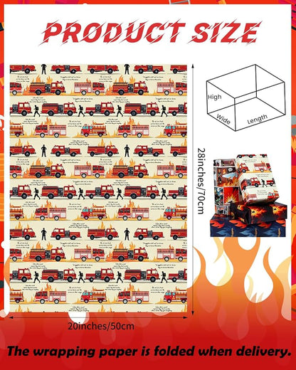 Pineraap 12 Sheets Firefighter Themed Wrapping Paper, Fire Safety Gift Wrap - Image 3